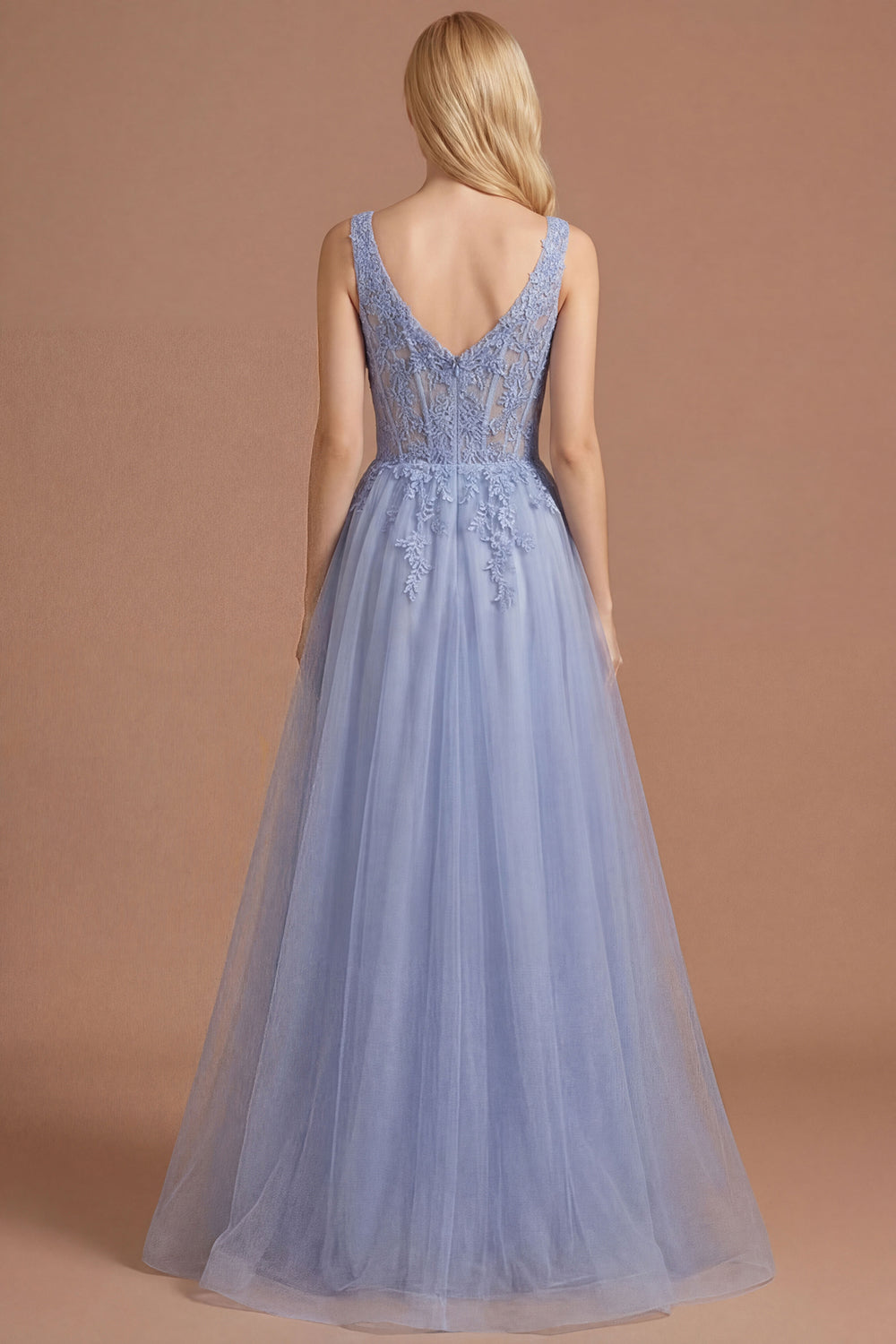 Dusty Lavender A Line Corset Appliqued Thick Straps Long Prom Dress