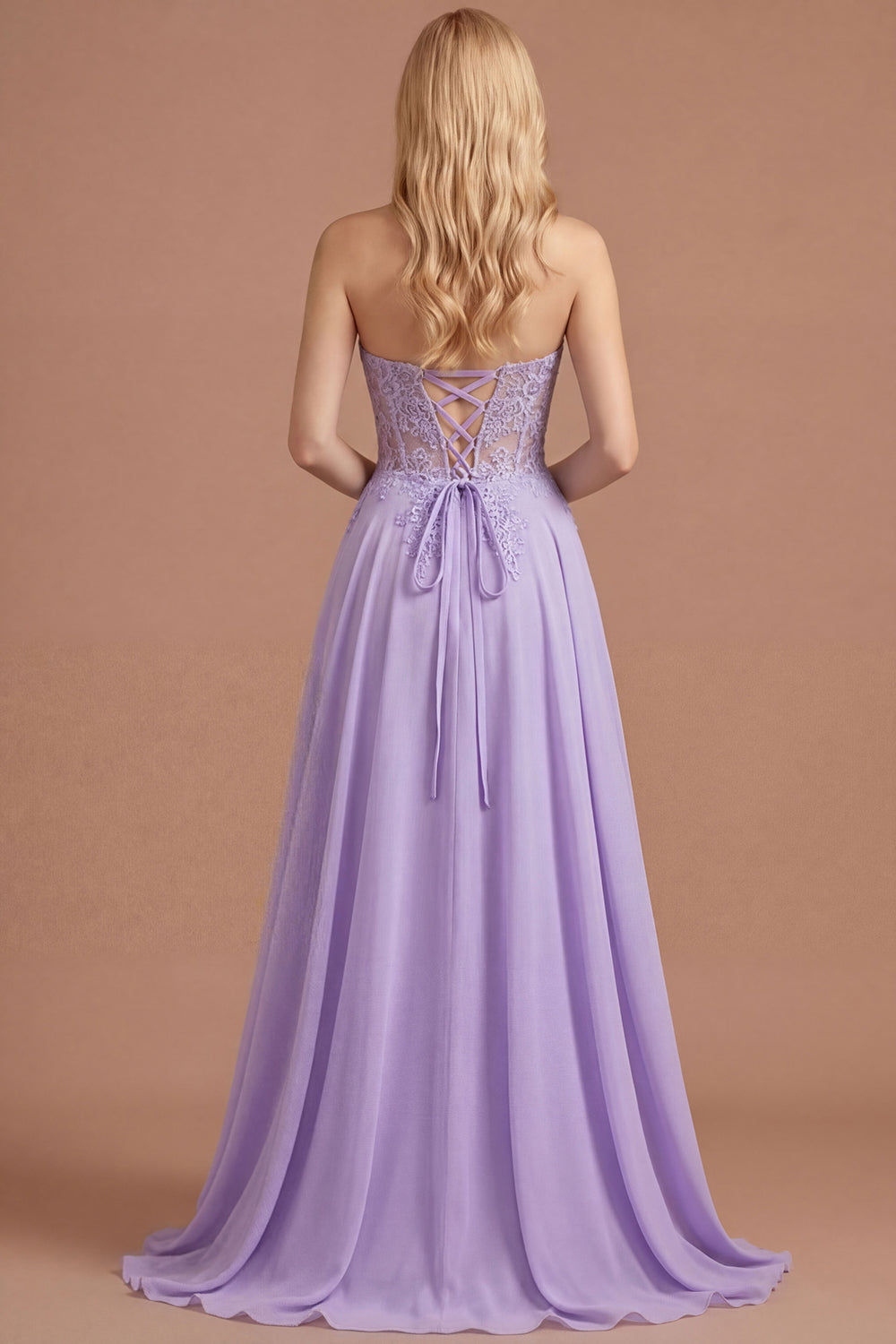 Lilac Appliqued Corset A Line Floral Long Prom Dress