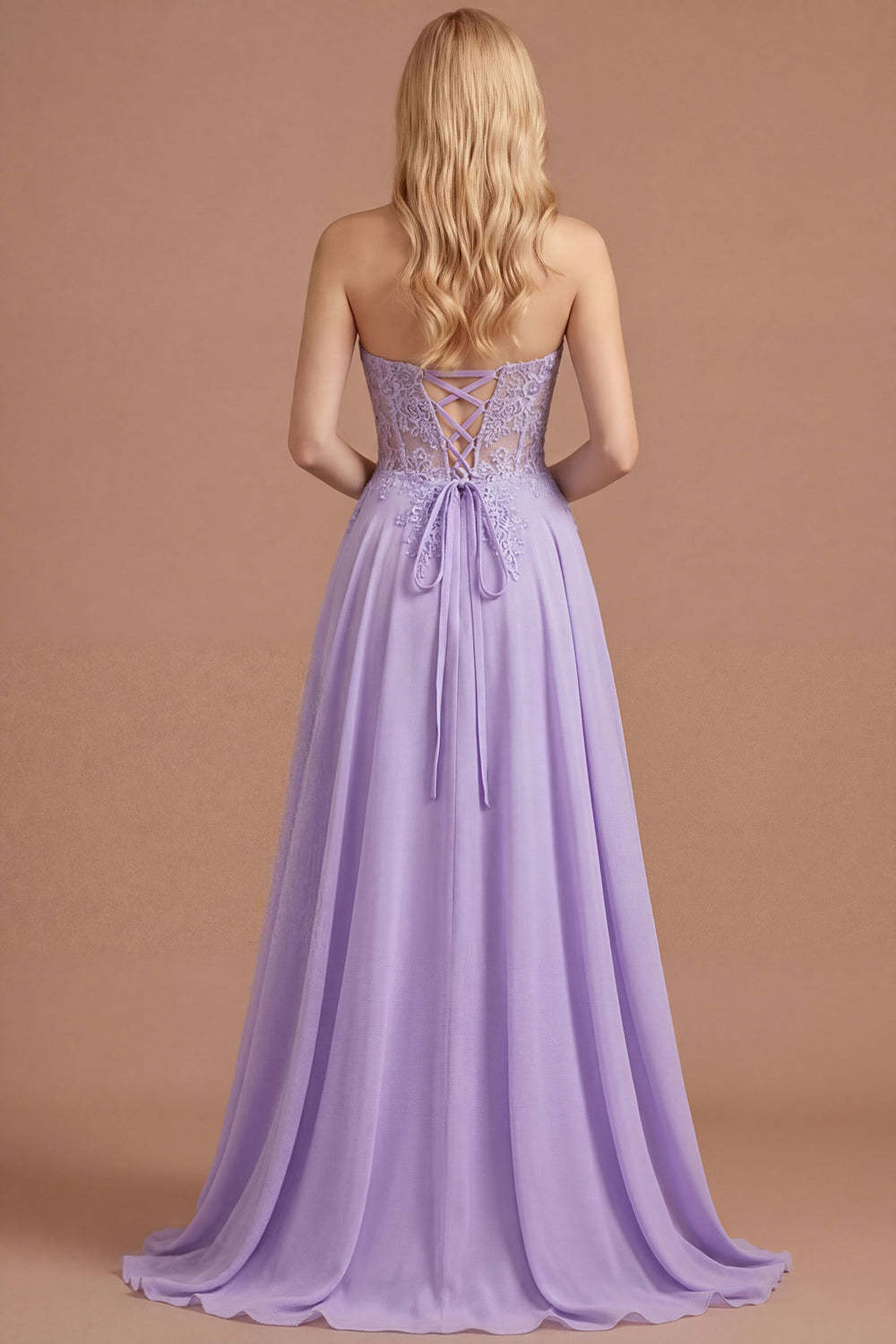 Lilac Appliqued Corset A Line Floral Long Prom Dress
