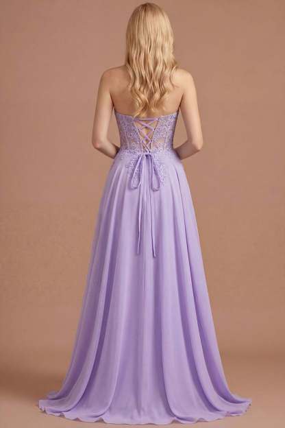 Lilac Appliqued Corset A Line Floral Long Prom Dress