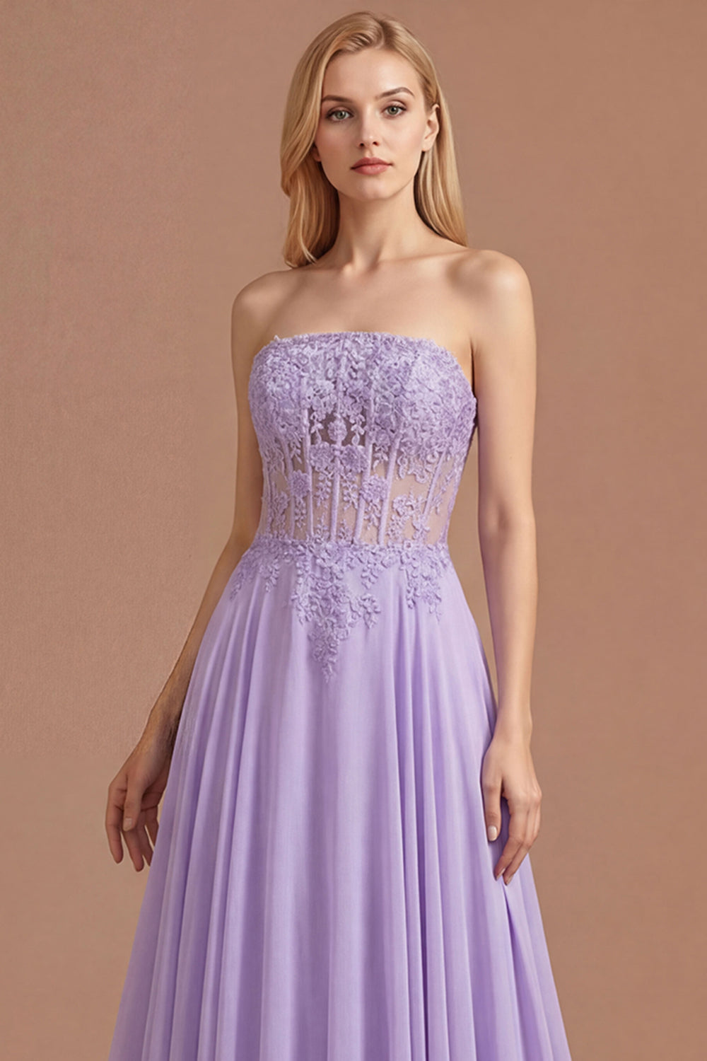 Lilac Appliqued Corset A Line Floral Long Prom Dress