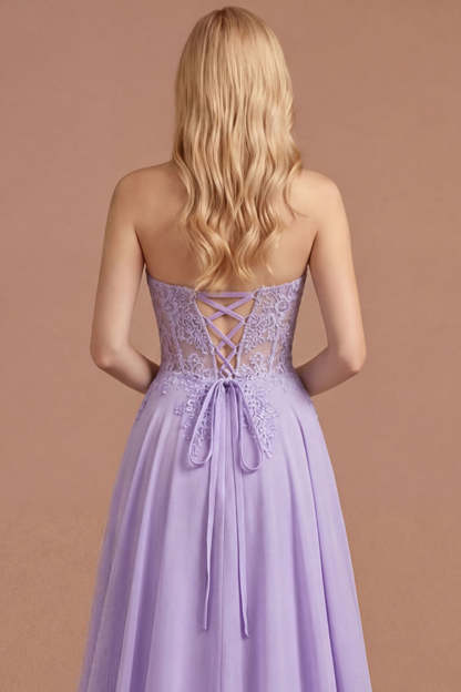 Lilac Appliqued Corset A Line Floral Long Prom Dress