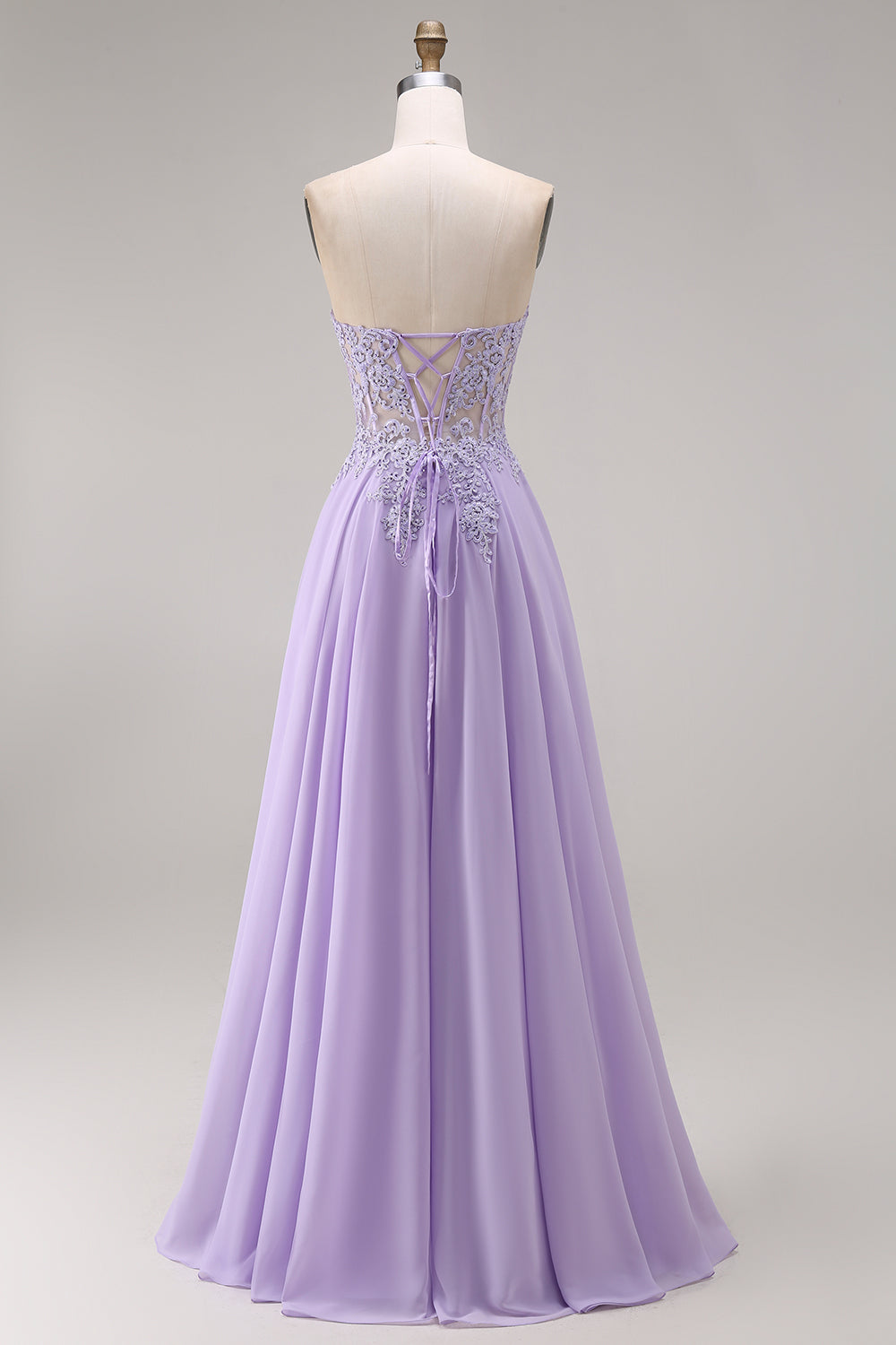 Lilac Appliqued Corset A Line Floral Long Prom Dress