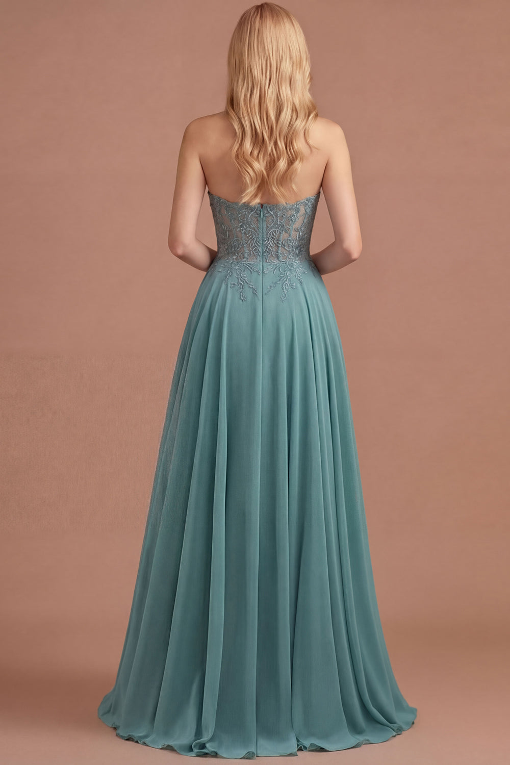 Eucalyptus A Line Floral Appliqued Sweetheart Long Prom Dress with Slit