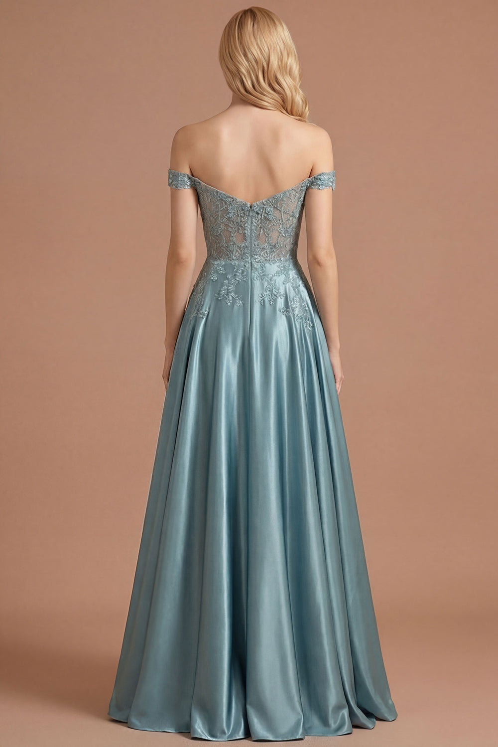 Agave Off the Shoulder Floral Appliqued Floral A Line Long Prom Dress