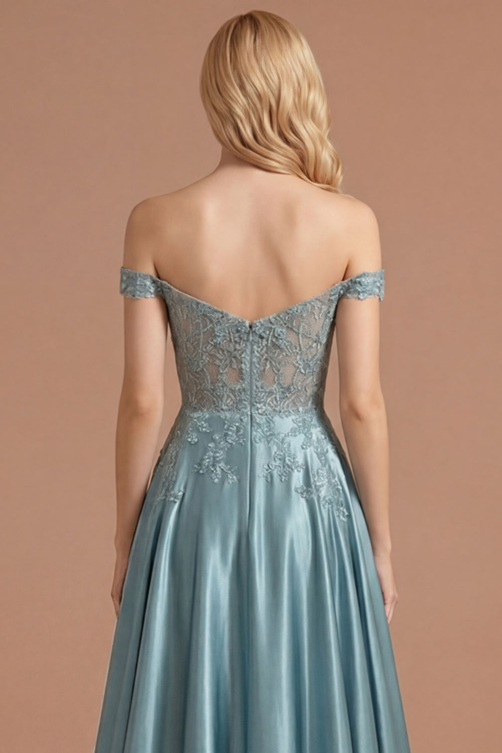 Agave Off the Shoulder Floral Appliqued Floral A Line Long Prom Dress