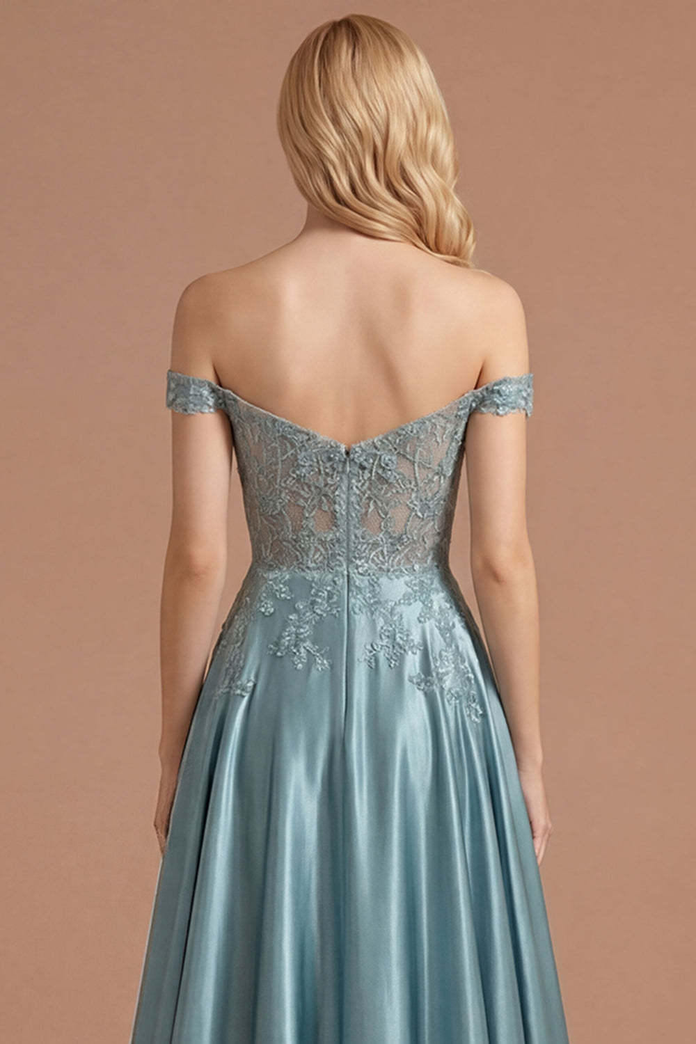 Agave Off the Shoulder Floral Appliqued Floral A Line Long Prom Dress