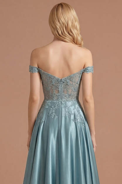 Agave Off the Shoulder Floral Appliqued Floral A Line Long Prom Dress