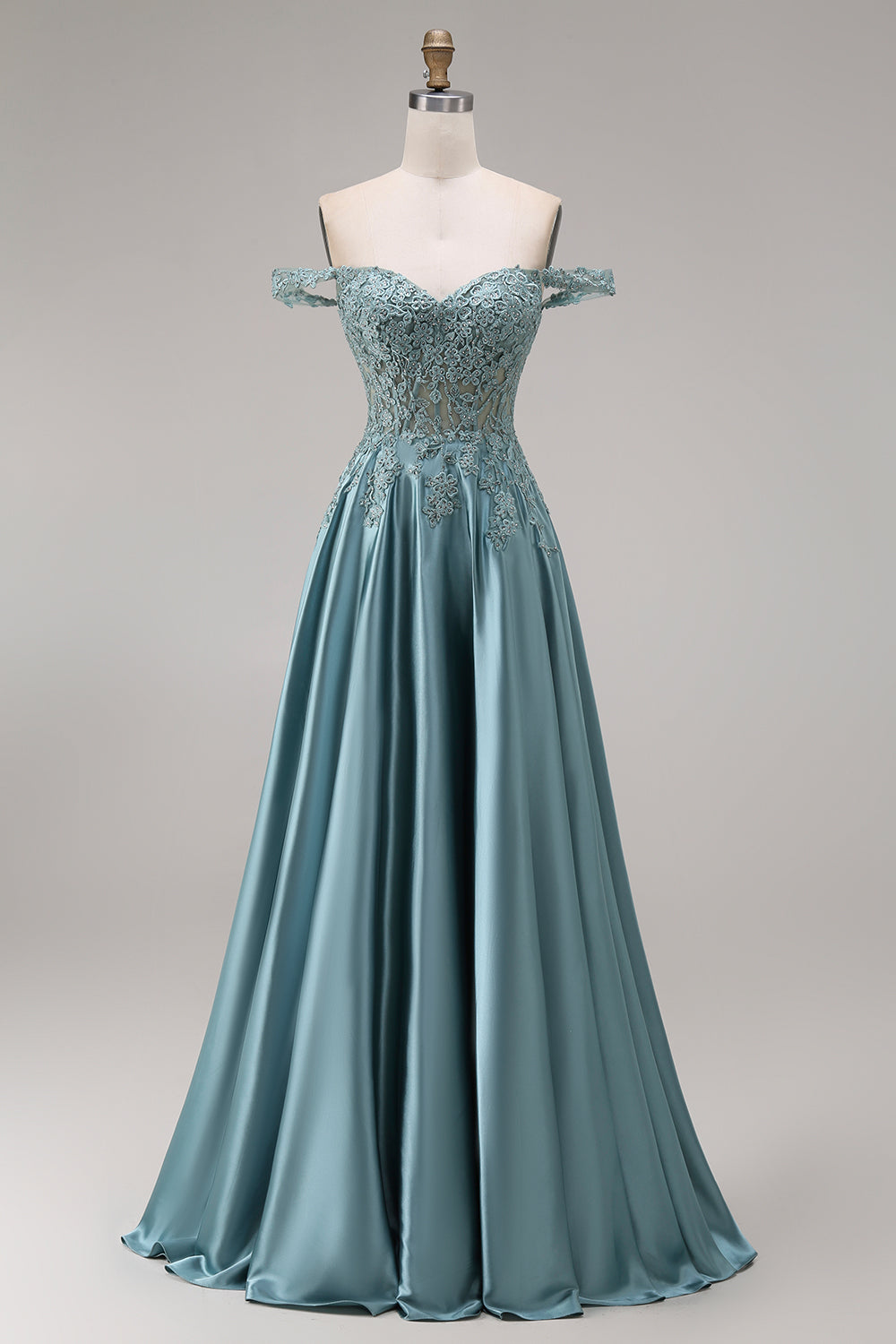 Agave Off the Shoulder Floral Appliqued Floral A Line Long Prom Dress