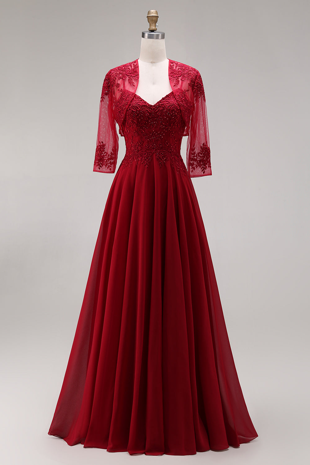 Burgundy Beaded Spaghetti Straps A Line Long Prom Dress