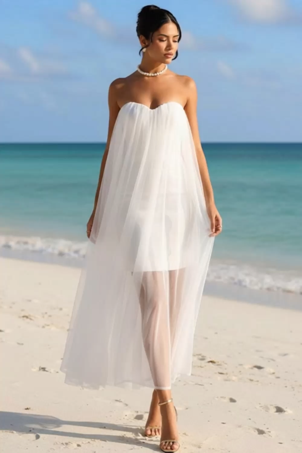 White A Line Sweetheart Long Tulle Wedding Dress