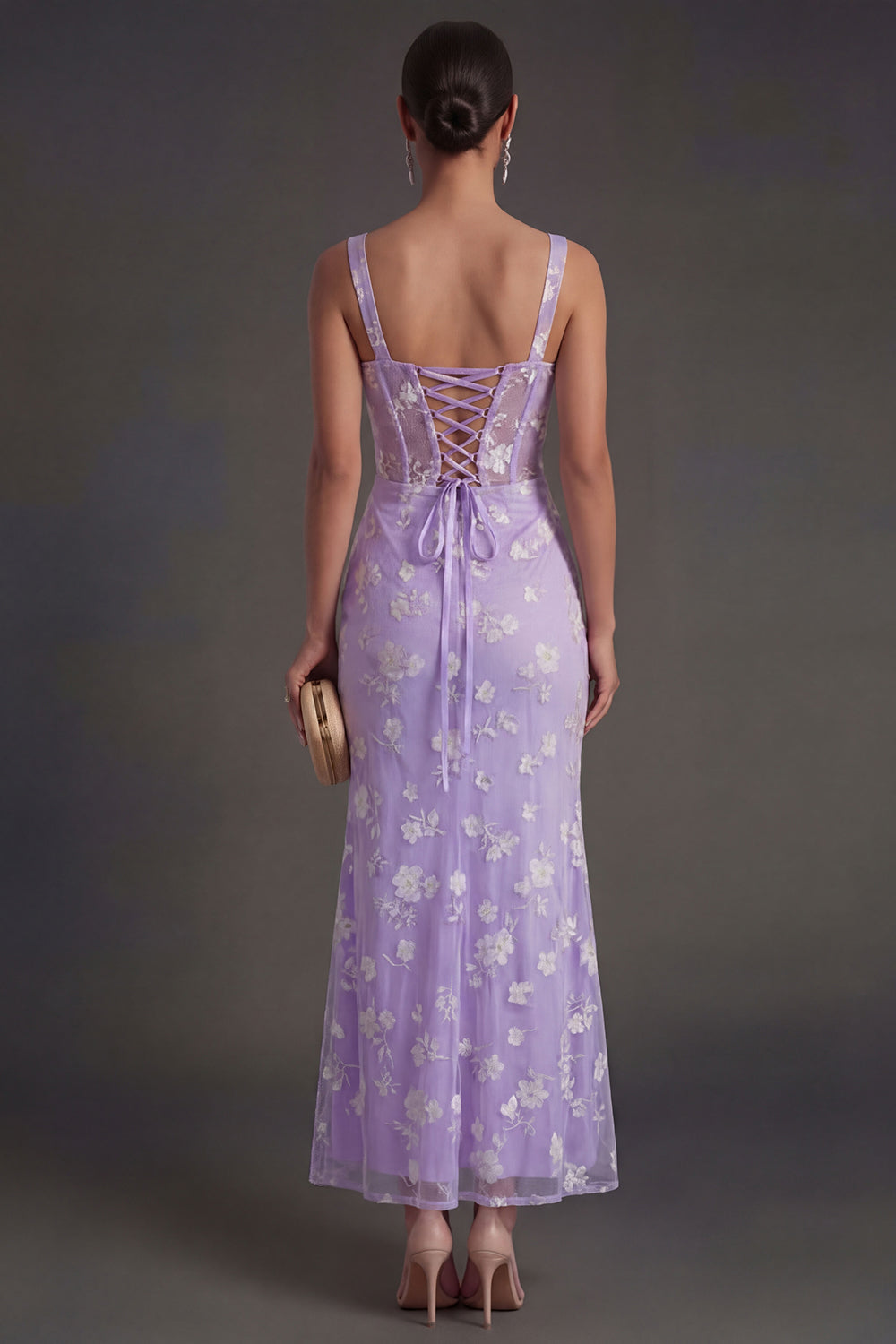 Blue Floral Sheath Thick Straps Corset Ruched Midi Beach Wedding Guest Dress