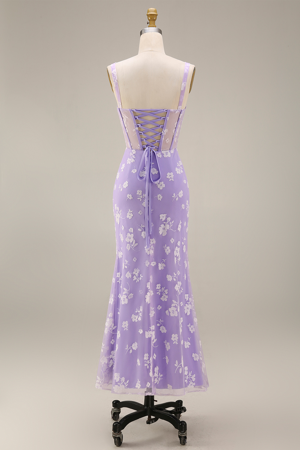 Blue Floral Sheath Thick Straps Corset Ruched Midi Beach Wedding Guest Dress