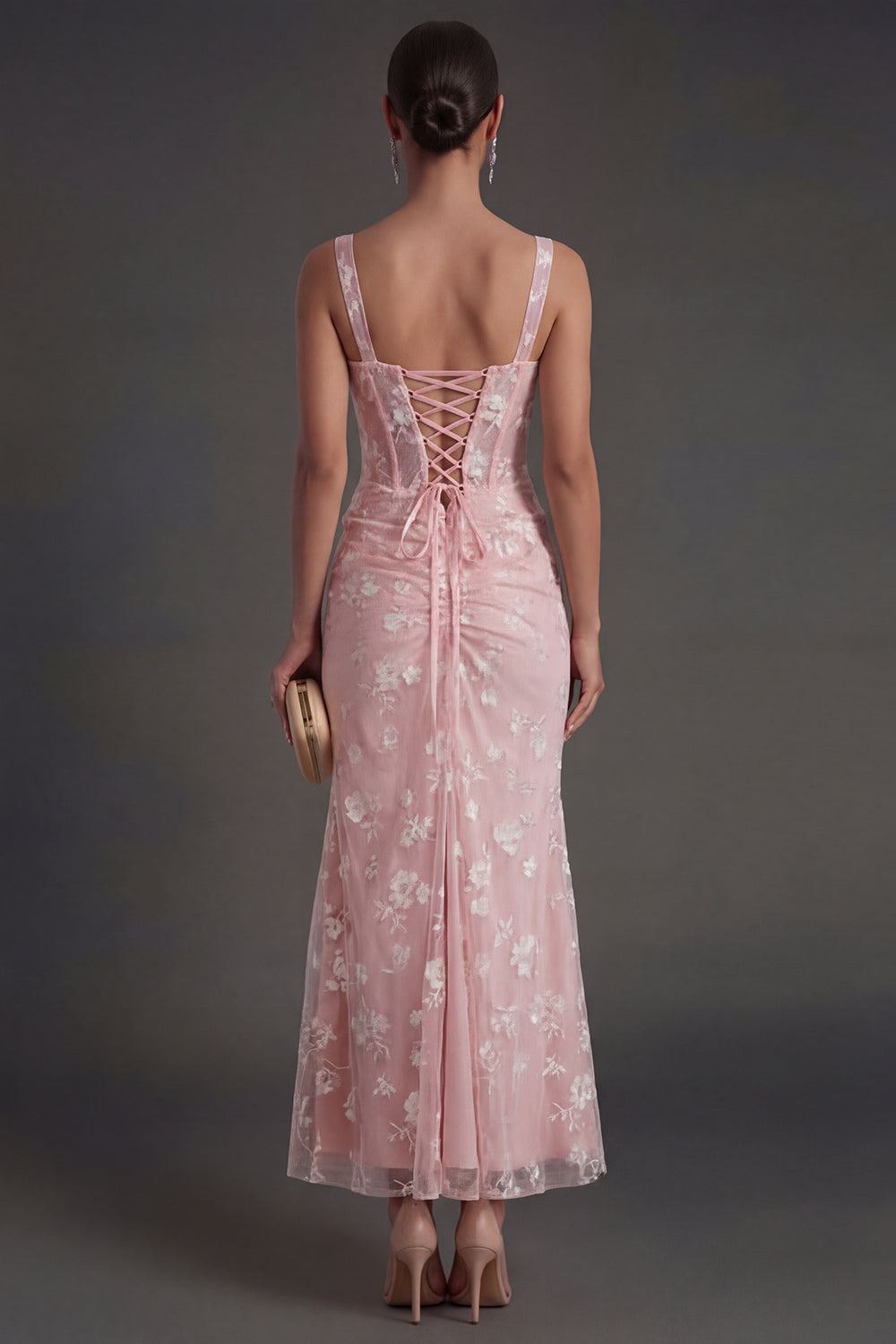 Blue Floral Sheath Thick Straps Corset Ruched Midi Beach Wedding Guest Dress