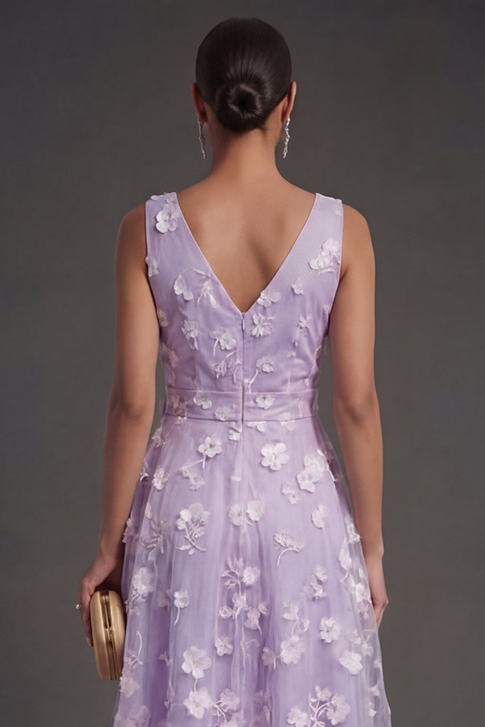 A Line Floral White V Neck Ruched Midi Beach Engagement Dress