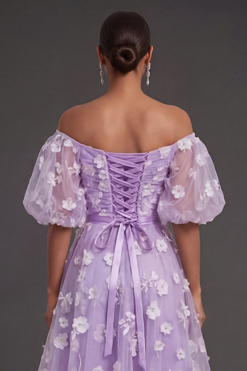 White Floral Appliqued Off the Shoulder Midi Beach Engagement Dress