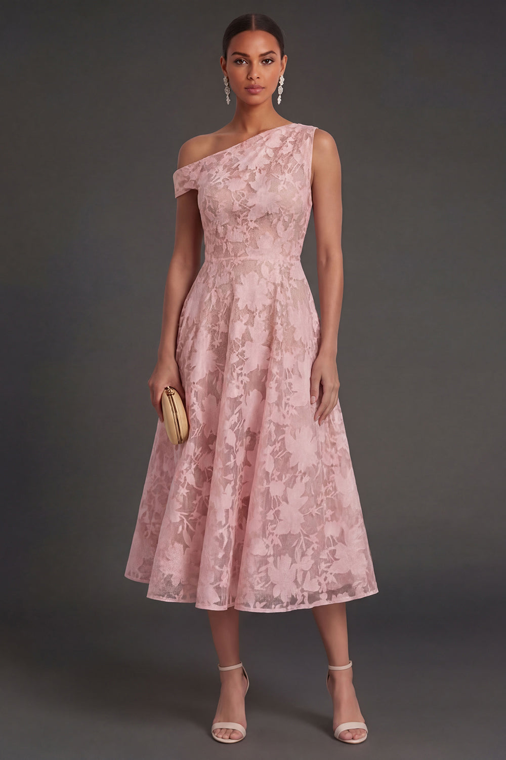 Leely Women Floral Lace White A Line Midi Beach Engagement Dress One Shoulder Backless Wedding Reception Dress