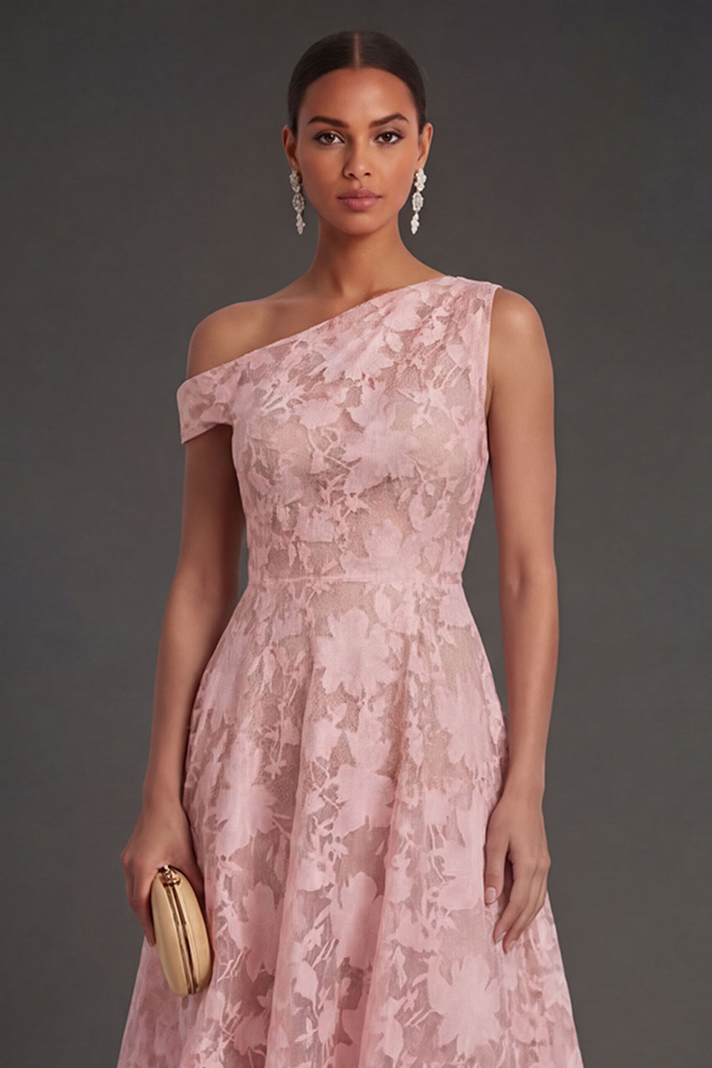Floral Lace One Shoulder White A Line Midi Beach Engagement Dress