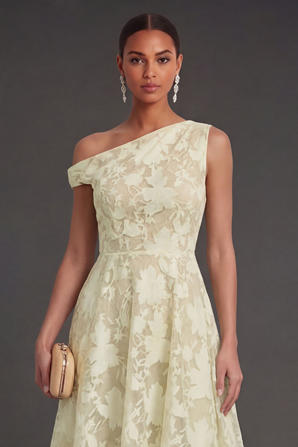 Floral Lace One Shoulder White A Line Midi Beach Engagement Dress