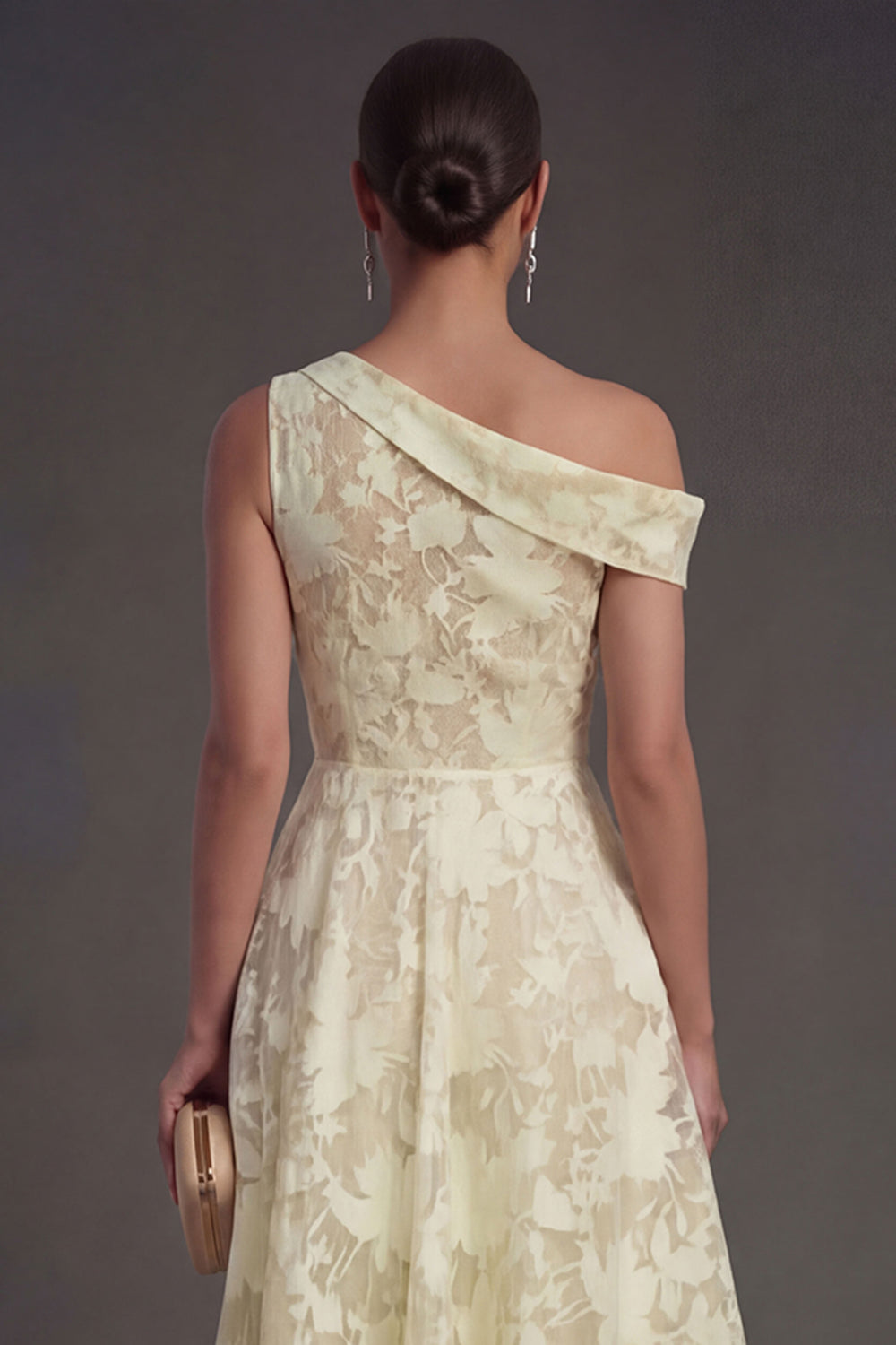 Floral Lace One Shoulder White A Line Midi Beach Engagement Dress