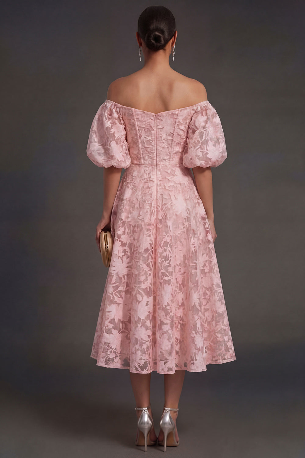 A Line Puff Sleeves White Floral Long Beach Engagement Dress