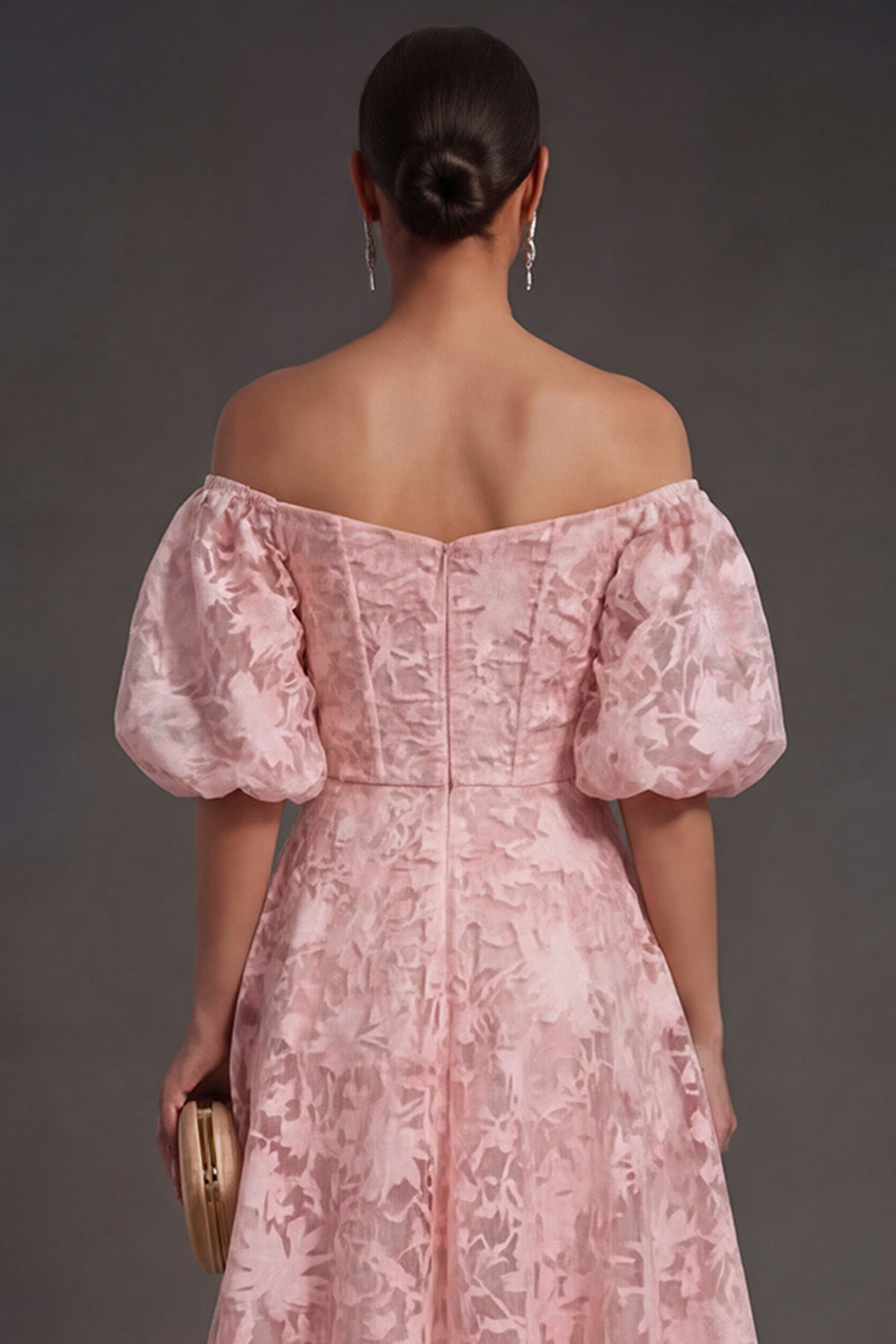 A Line Puff Sleeves White Floral Long Beach Engagement Dress