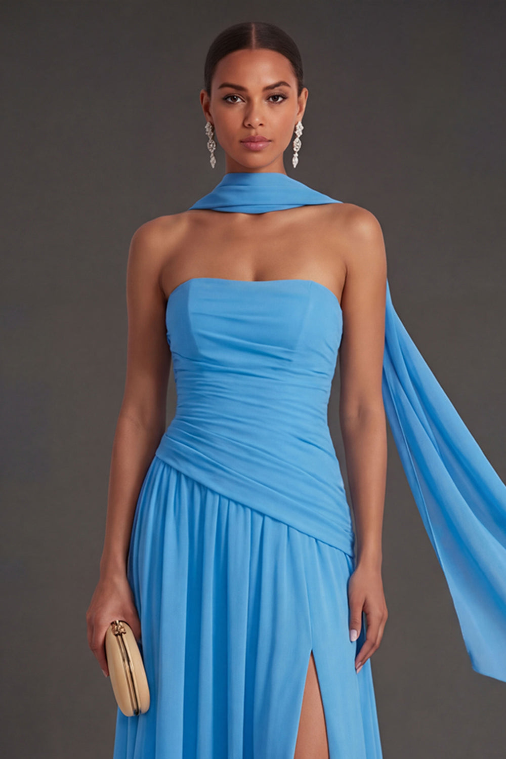 Butter Yellow Strapless Ruched A Line Long Wedding Guest Dress with Slit
