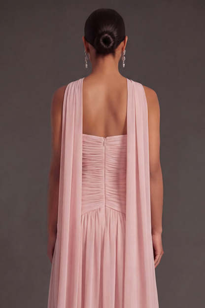 Butter Yellow Strapless Ruched A Line Long Wedding Guest Dress with Slit