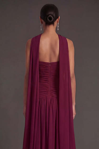 Butter Yellow Strapless Ruched A Line Long Wedding Guest Dress with Slit