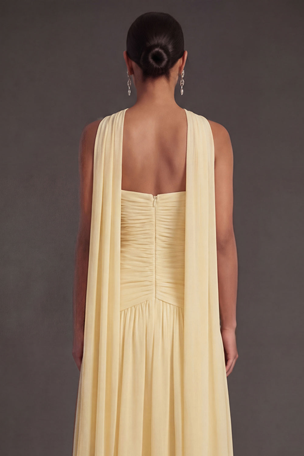 Butter Yellow Strapless Ruched A Line Long Wedding Guest Dress with Slit