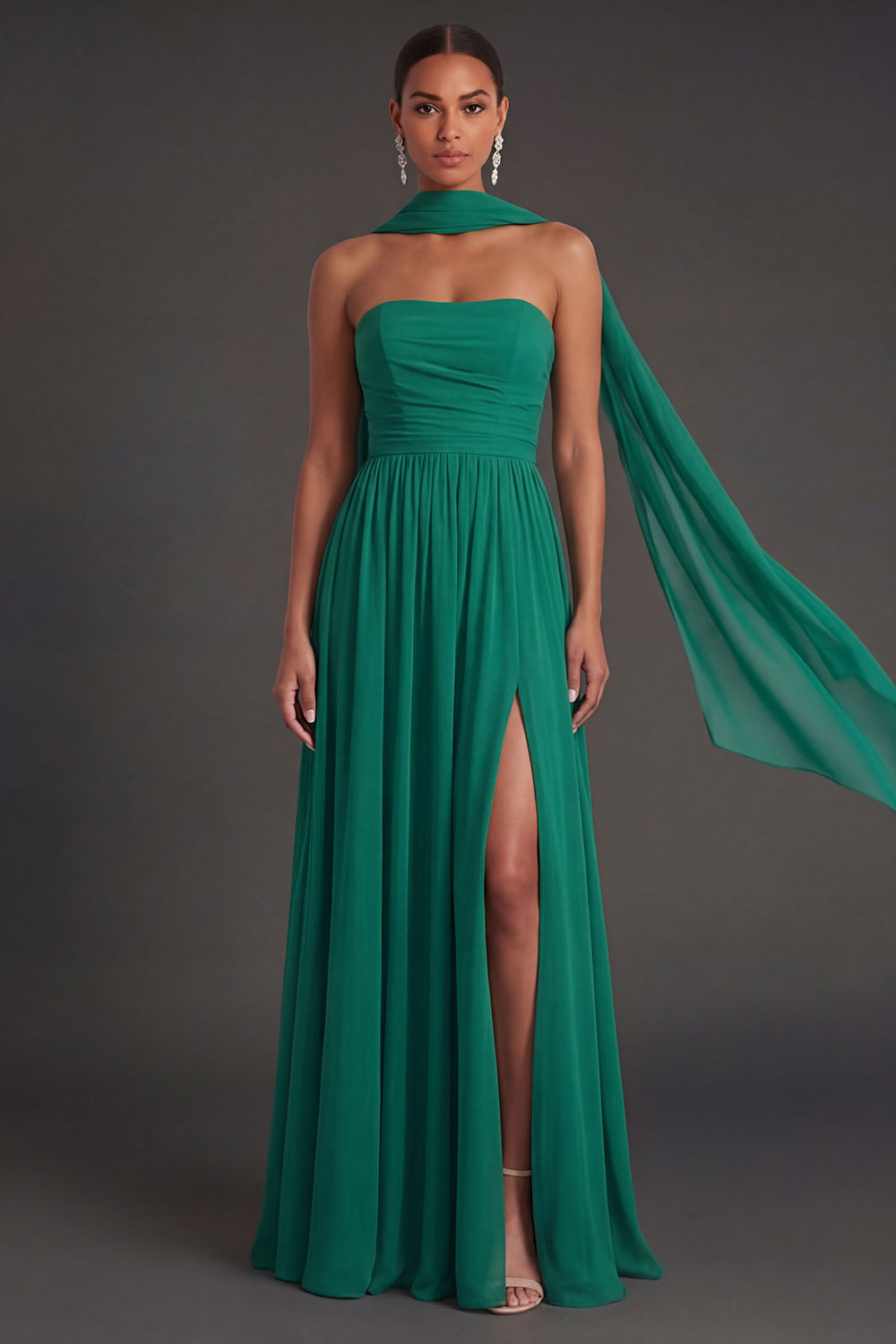 Butter Yellow Strapless Ruched A Line Long Wedding Guest Dress with Slit