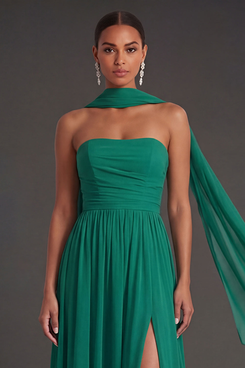 Butter Yellow Strapless Ruched A Line Long Wedding Guest Dress with Slit