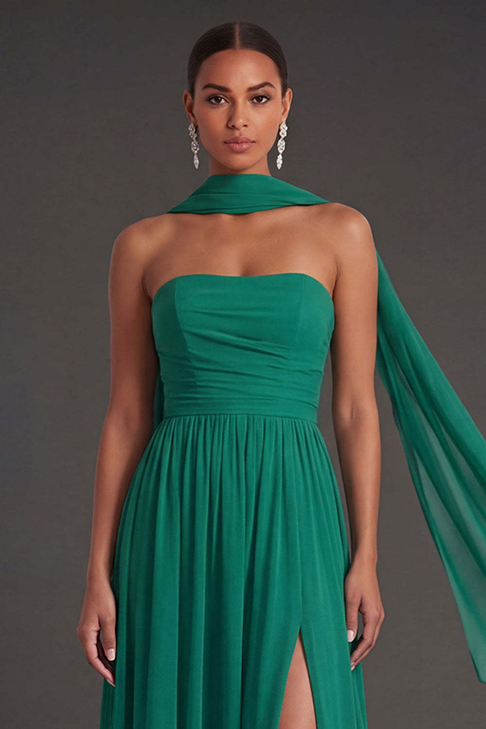 Butter Yellow Strapless Ruched A Line Long Wedding Guest Dress with Slit