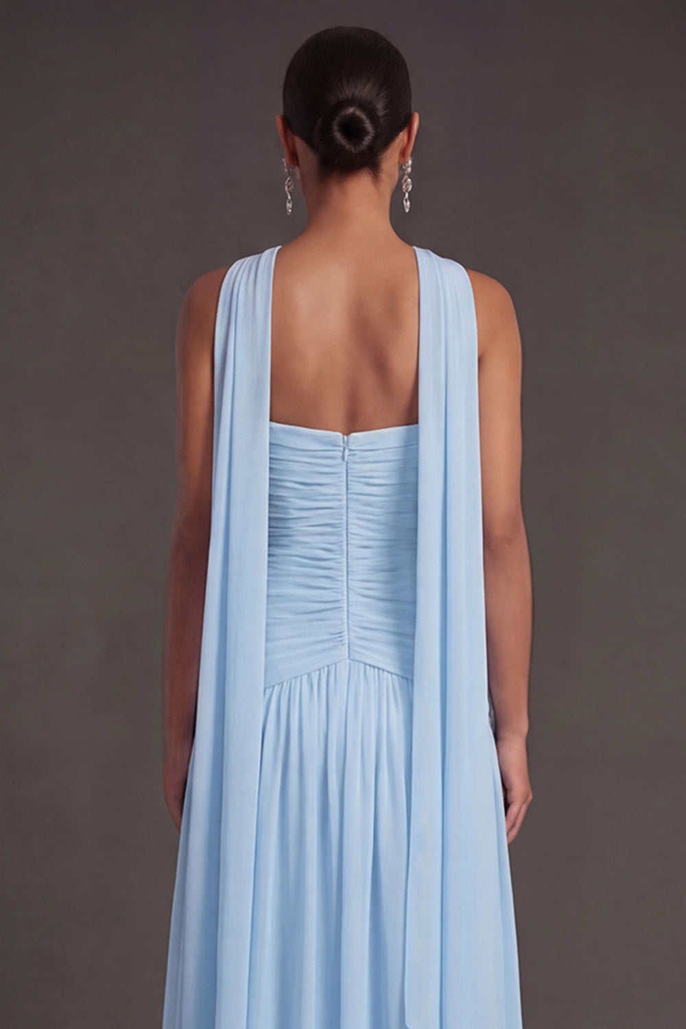 Butter Yellow Strapless Ruched A Line Long Wedding Guest Dress with Slit