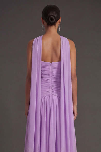 Butter Yellow Strapless Ruched A Line Long Wedding Guest Dress with Slit