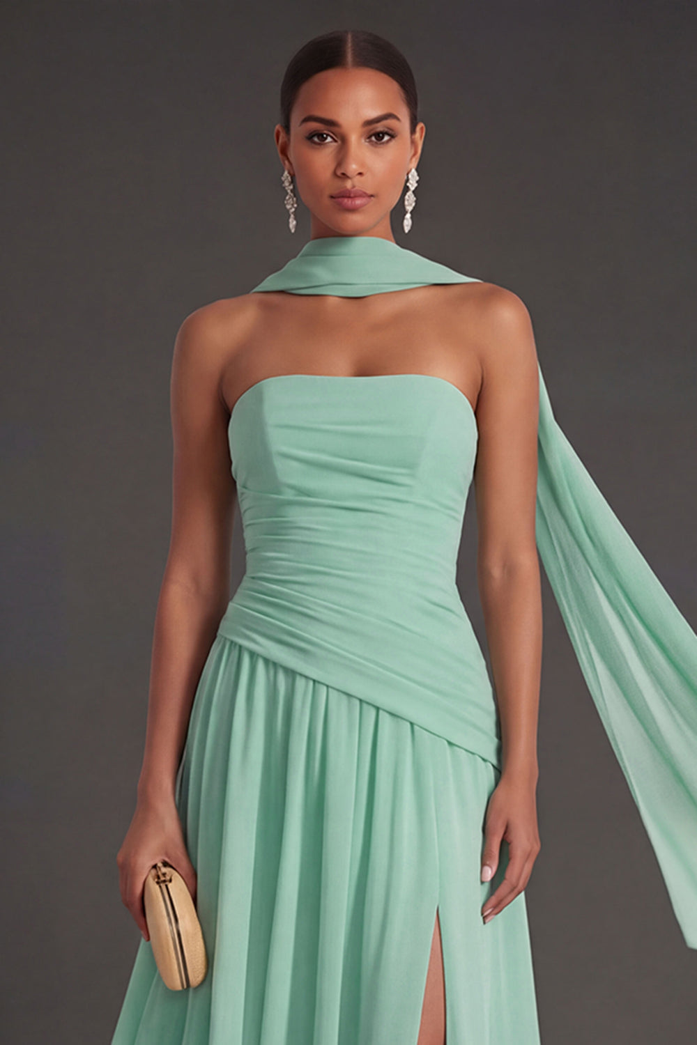 Butter Yellow Strapless Ruched A Line Long Wedding Guest Dress with Slit