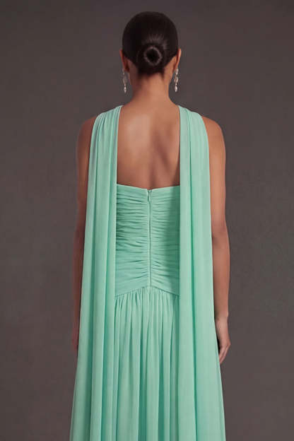 Butter Yellow Strapless Ruched A Line Long Wedding Guest Dress with Slit