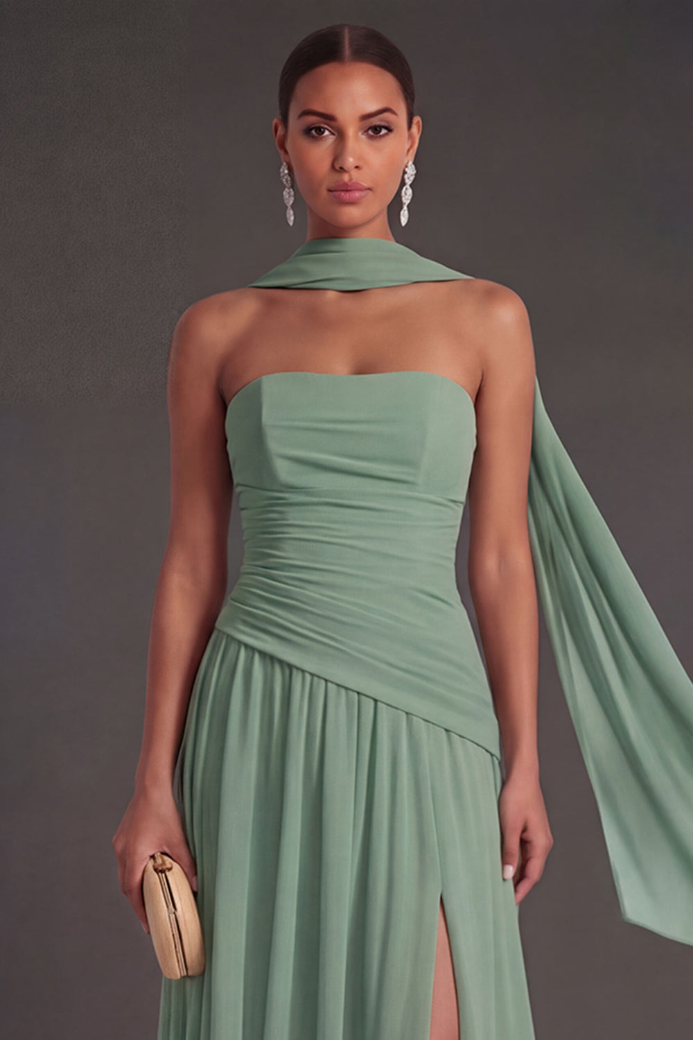 Butter Yellow Strapless Ruched A Line Long Wedding Guest Dress with Slit