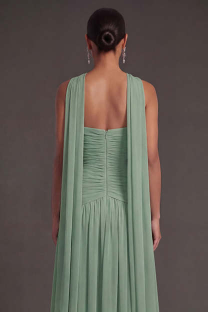 Butter Yellow Strapless Ruched A Line Long Wedding Guest Dress with Slit