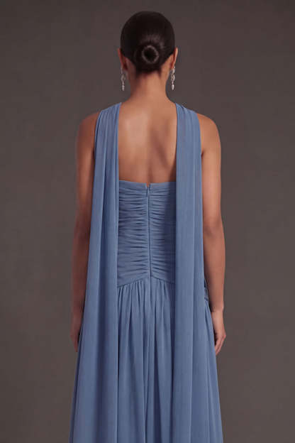 Butter Yellow Strapless Ruched A Line Long Wedding Guest Dress with Slit