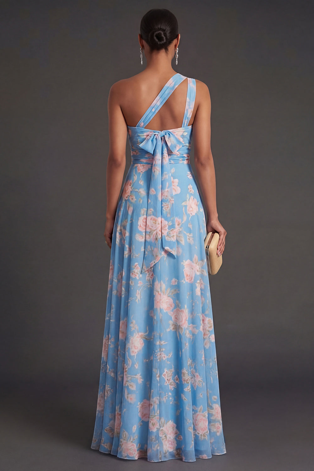 Convertible Pink Red Floral One Shoulder Long Beach Wedding Guest Dress with Slit