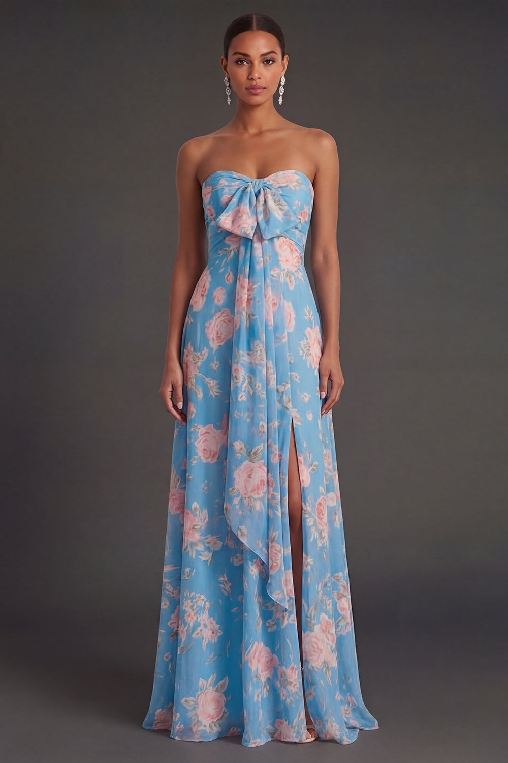 Convertible Pink Red Floral One Shoulder Long Beach Wedding Guest Dress with Slit