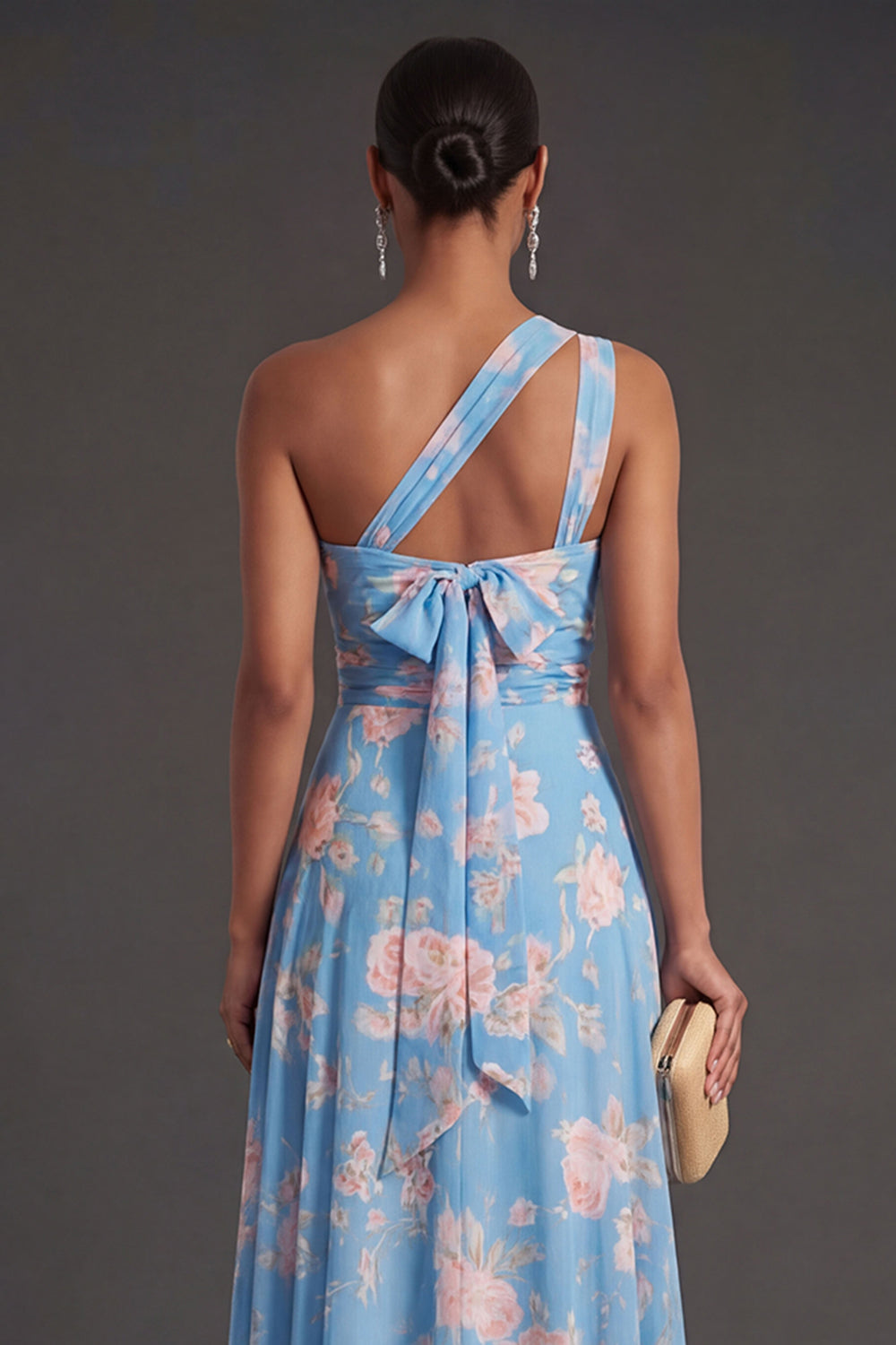 Convertible Pink Red Floral One Shoulder Long Beach Wedding Guest Dress with Slit