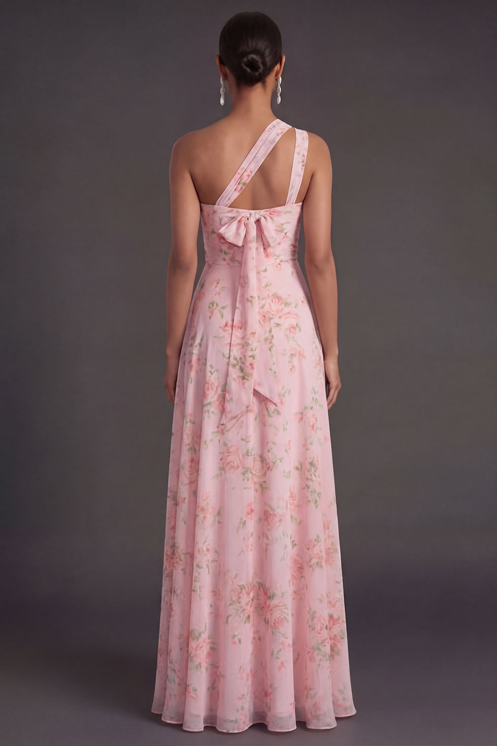 Convertible Pink Red Floral One Shoulder Long Beach Wedding Guest Dress with Slit