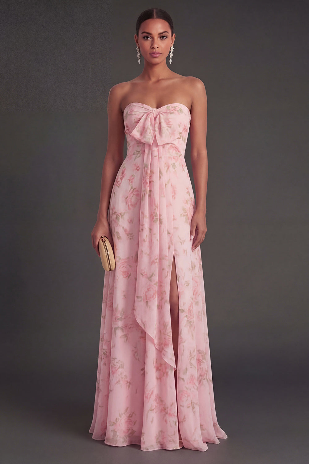 Convertible Pink Red Floral One Shoulder Long Beach Wedding Guest Dress with Slit