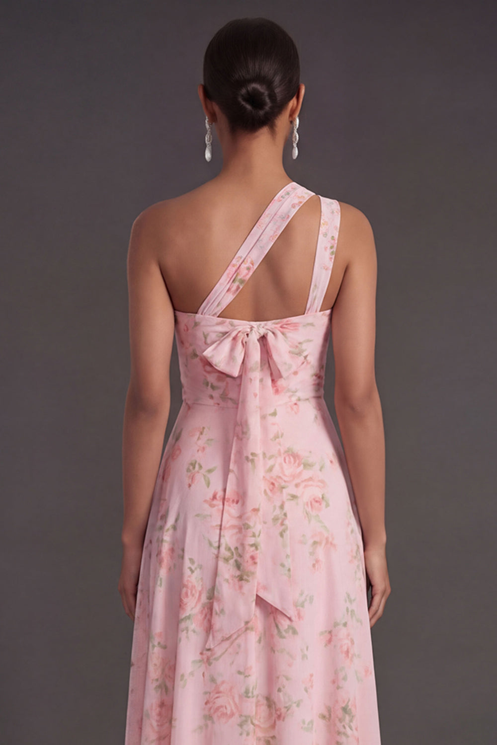 Convertible Pink Red Floral One Shoulder Long Beach Wedding Guest Dress with Slit