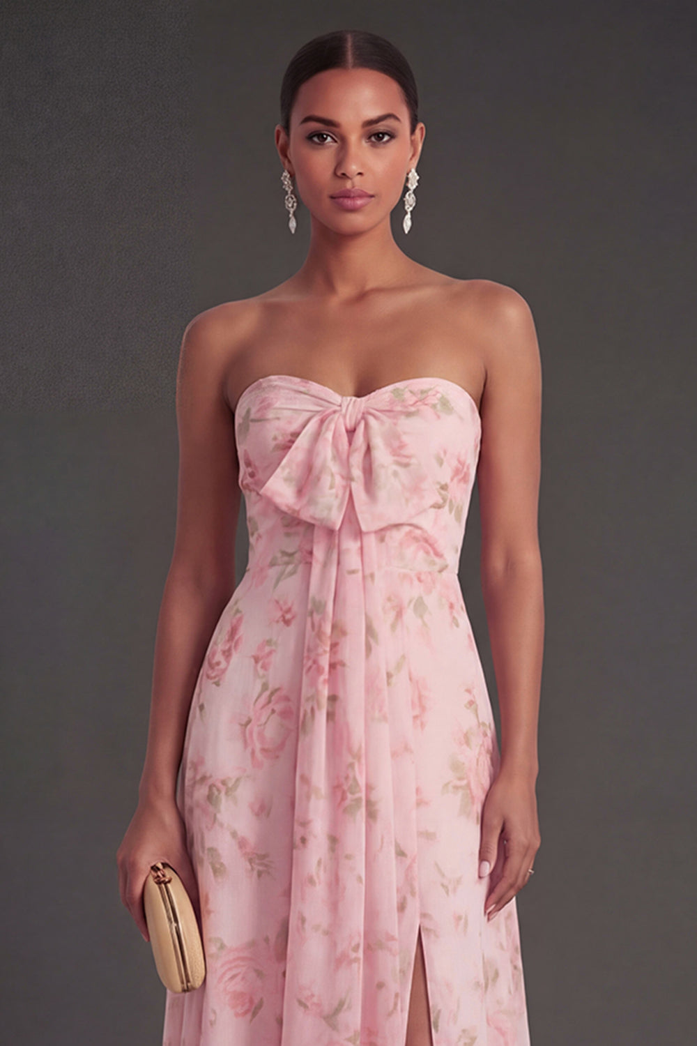 Convertible Pink Red Floral One Shoulder Long Beach Wedding Guest Dress with Slit