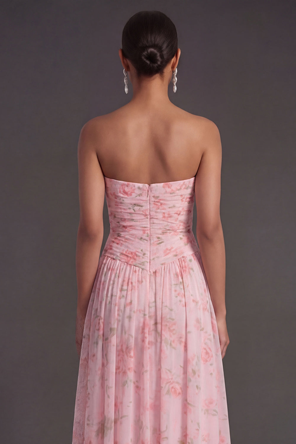 Convertible Pink Red Floral One Shoulder Long Beach Wedding Guest Dress with Slit