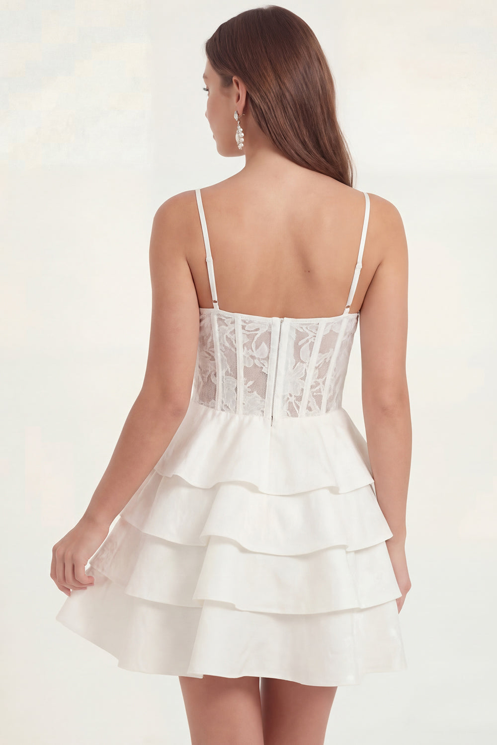 White Corset A Line Tiered Short Bridal Shower Dress with Lace