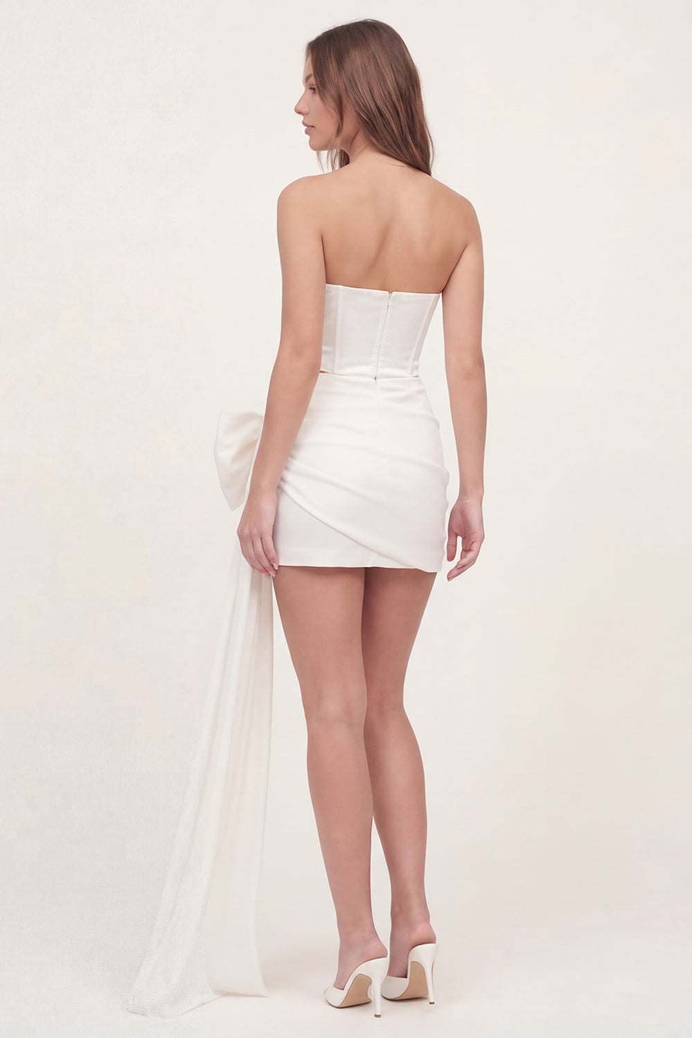 White Sweetheart Corset Mini Bridal Shower Dress with Bow